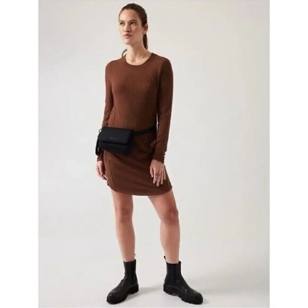 Athleta Balance Dress Mahogany Heather brown Medium Long Sleeve Dress with Pocke